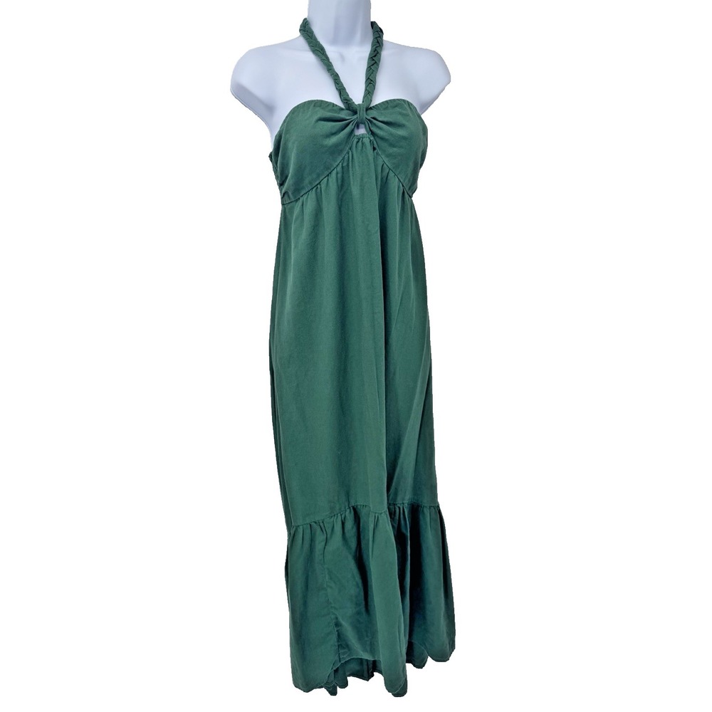 Aerie linen maxi dress S halter braided green fairy goddess boho festival
